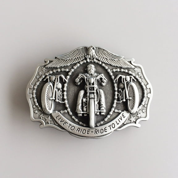 Antique Brushed Silver On the Road Rider Biker Belt Buckle