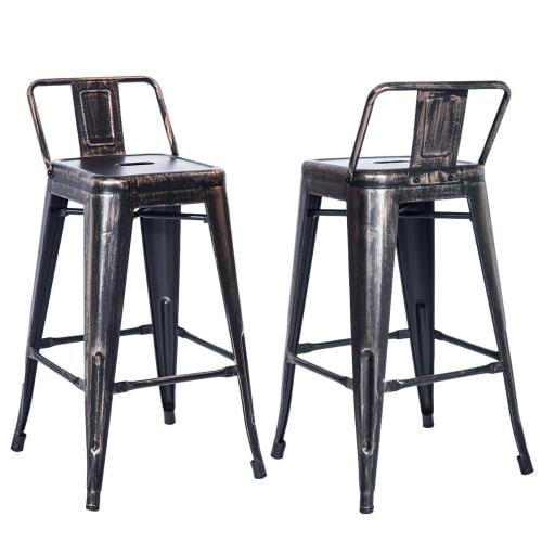4× Metal Bar Stool 30" Counter Chairs Dinning Chair Wooden Seat High Back Black 