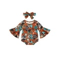 thumbnail image 1 of Arvbitana 0M 6M 12M 18M 24M Newborn Baby Girl Romper Boho Floral Animal Print Jumpsuit Long Bell Sleeves Bodysuit Headband Fall Winter Clothes 2Pcs, 1 of 7