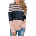 thumbnail image 1 of Women Sweatshirts and Hoodies Long Sleeve Drawstring Sweatshirts Color Block Striped Pullover Tops, 1 of 2