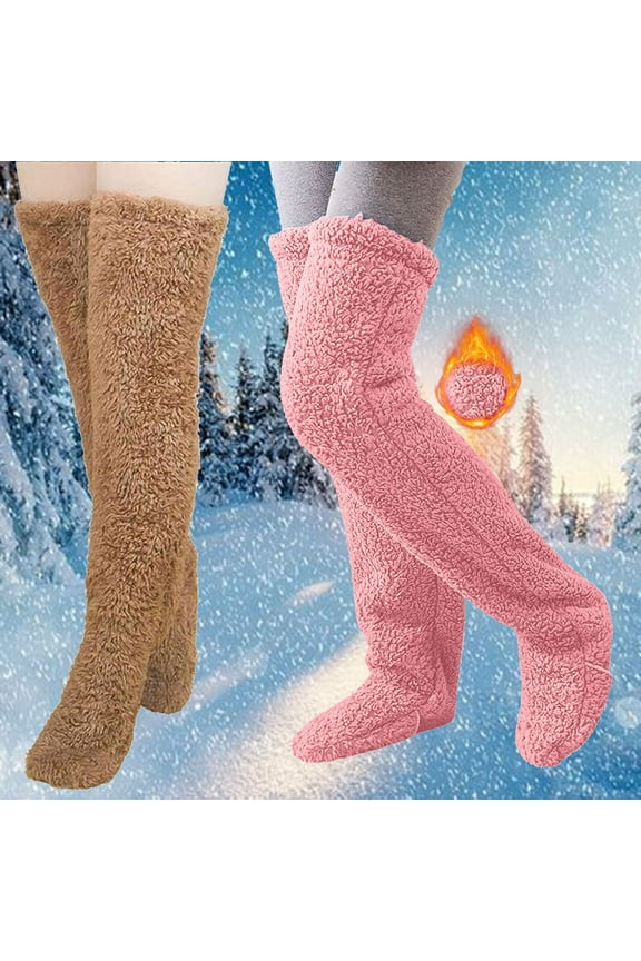 2 Pack Adult Plush Warmth Long Socks Snuggs Cozy Socks Fuzzy Leg Warmers Knee High Sock Slippers Fluzzy Teddy Legs Long Socks