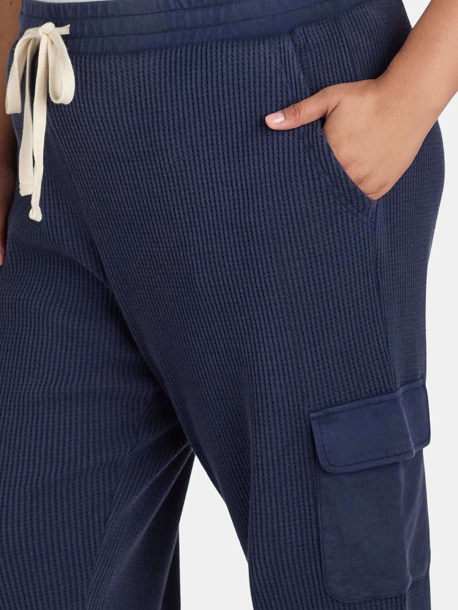 Terra & Sky Women's Plus Size Pull On Waffle Knit Cargo Pants, 27” Inseam, 0X-4X