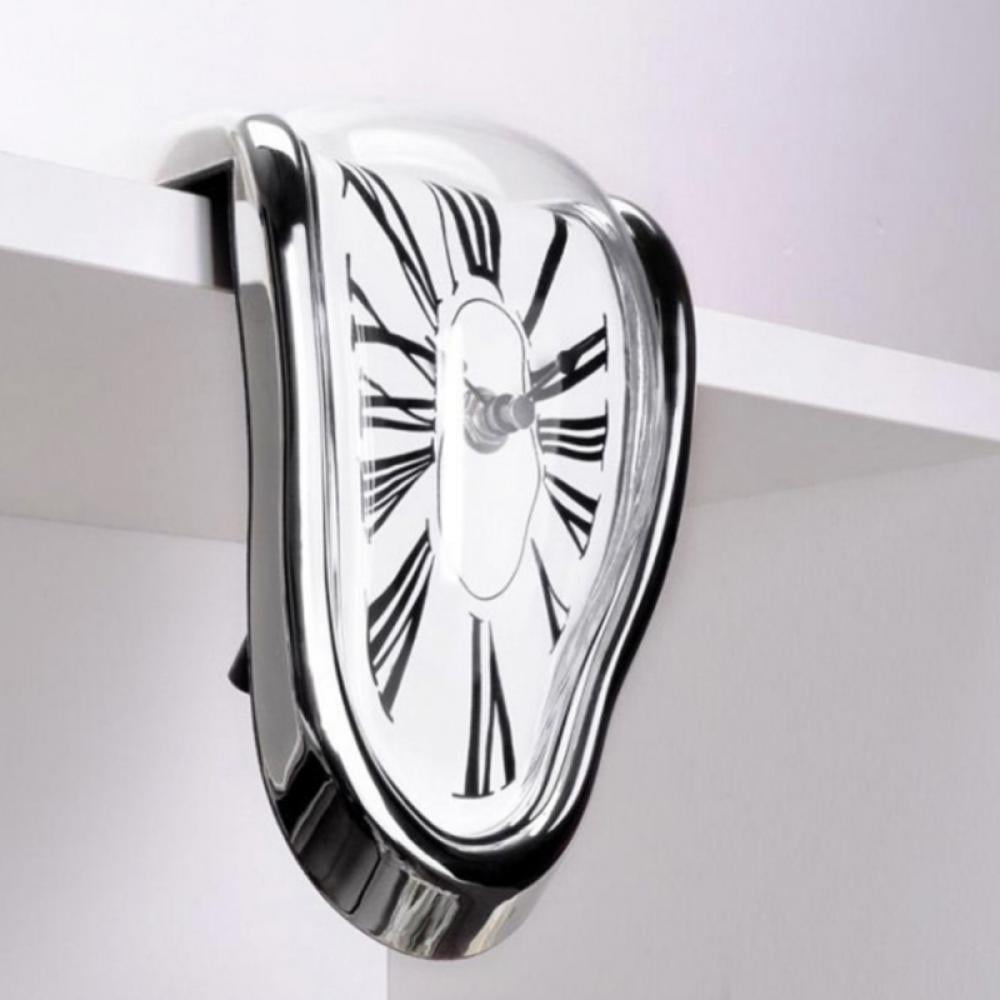Salvador Dali Clock Silver Framed Novelty Melting Shelf Sitting Home Decoration 