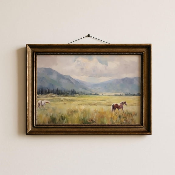 Rustic Landscape Wild Horses In Field Wall Art Modern Western Wall Art American Country Art Vintage Horse Print Poster, Unframed Poster Size 8x12 F03.1.15l837