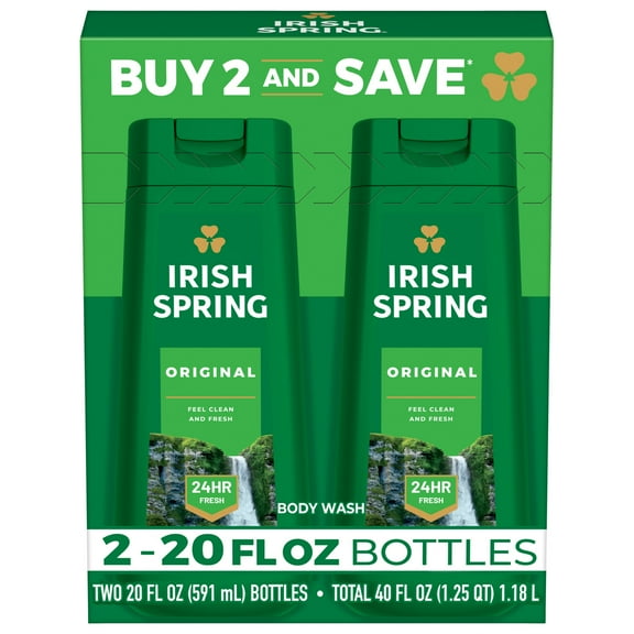 Irish Spring Mens Body Wash, Body Wash for Men, All Skin Types, Original Scent, 20 fl oz Bottle, 2 Pack