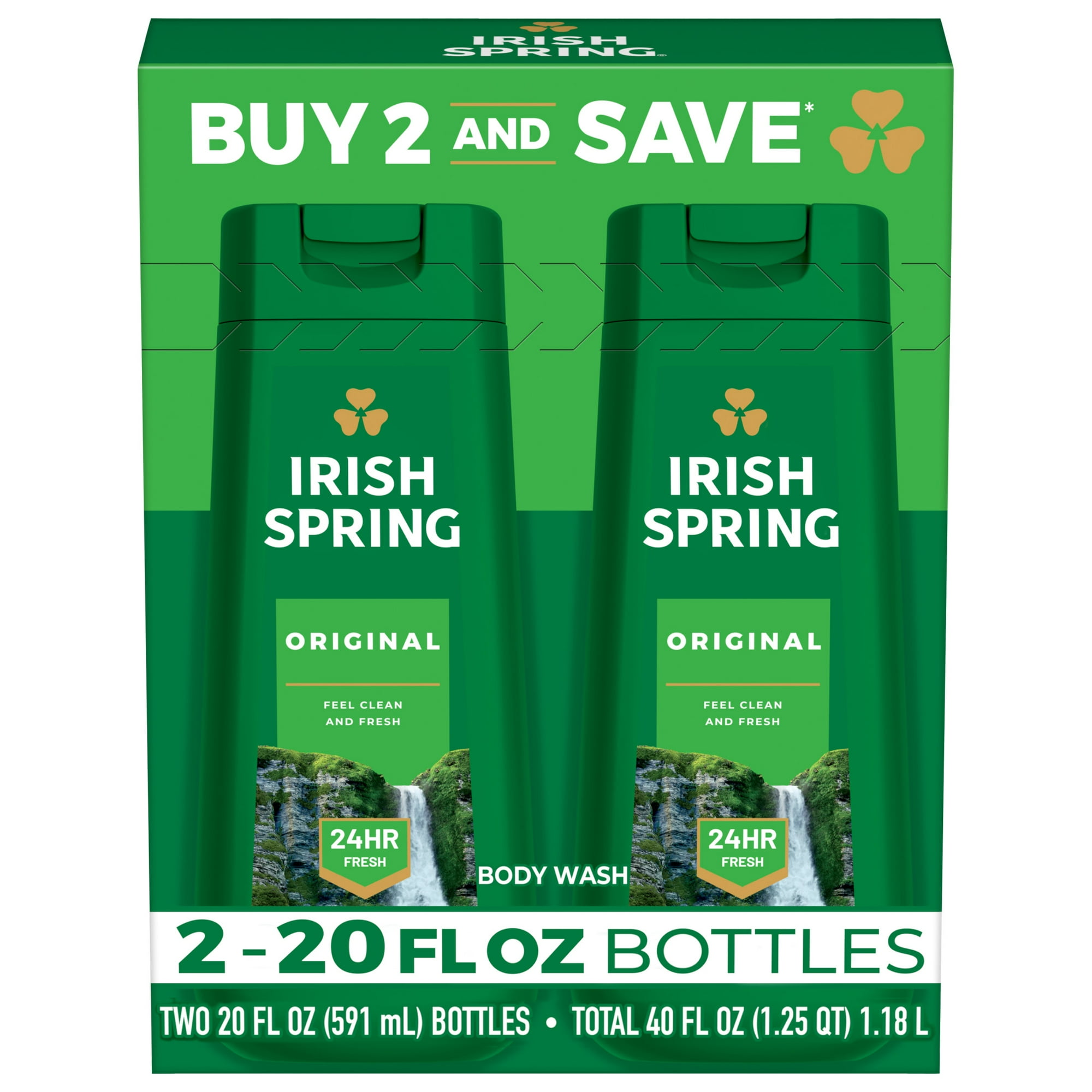 Irish Spring Mens Body Wash, Body Wash for Men, All Skin Types, Original Scent, 20 fl oz Bottle, 2 Pack