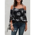 thumbnail image 2 of Asyoly Womens Tops Summer Casual Cold Shoulder 3/4 Sleeve Top Leopard Print Mesh Pullover Loose Fit Shirts, 2 of 5