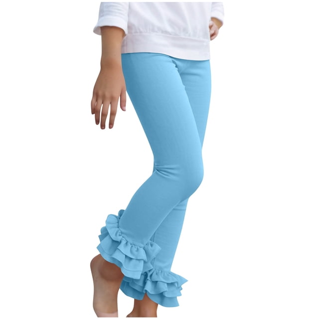 yocbz Girl Jean Baby Toddler And Little Girls Solid Color Ruffle Leggings Available In Multiple Colors Light Blue,9-10 Years