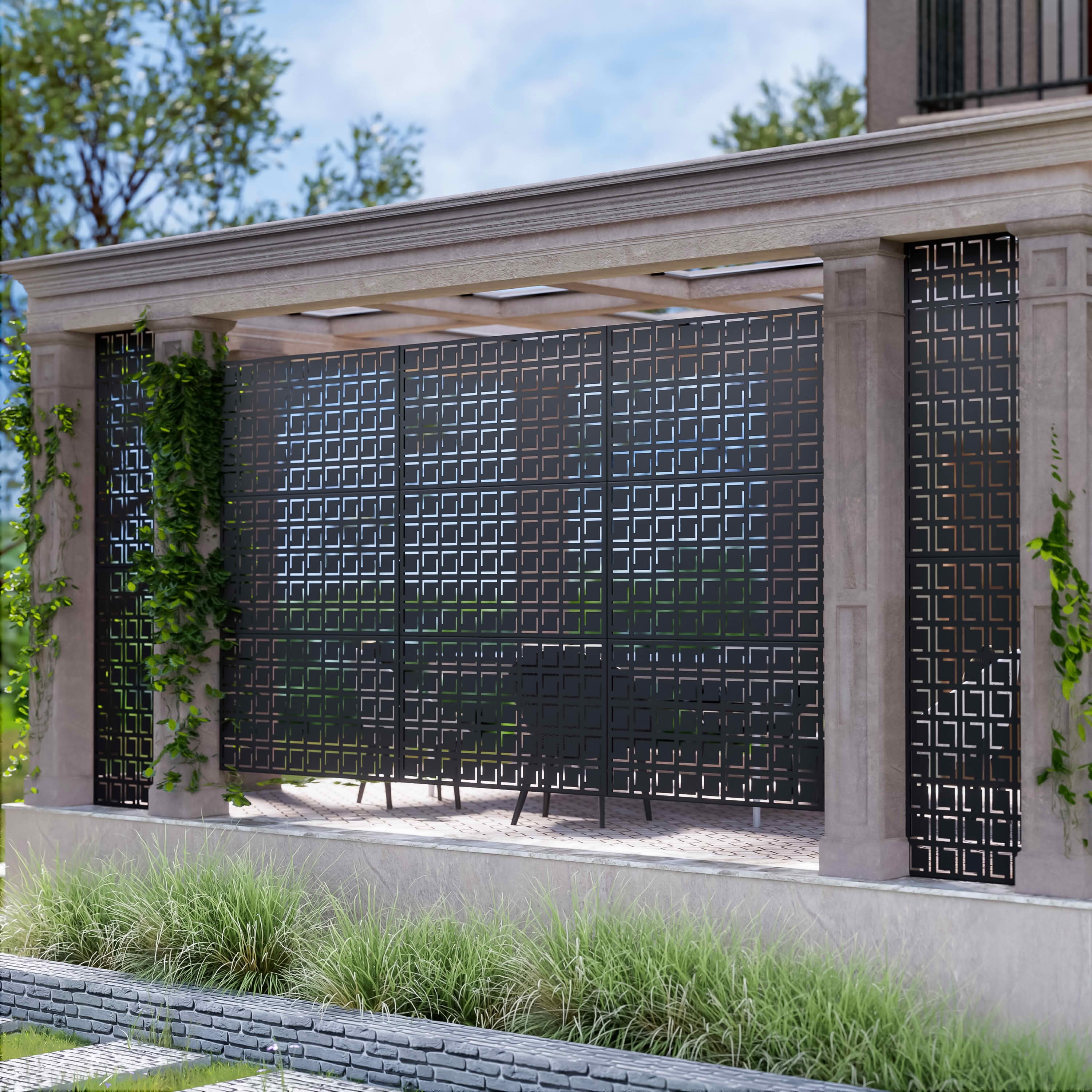 MAYEERTY 72x47x16 Inch Black Square-Shaped Galvanized Steel Privacy Screen for Outdoor Street