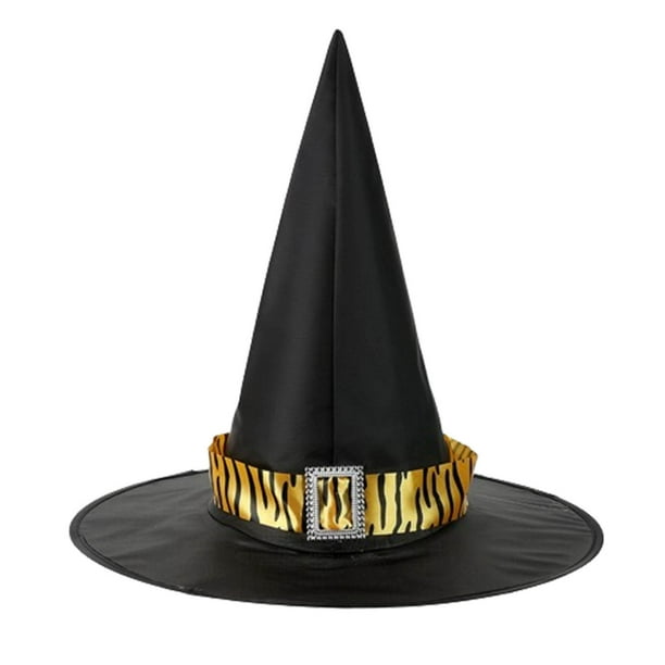 Sombreros de Halloween con botones rectangulares, sombrero de bruja con encaje, sombrero ancho acorralado para fiesta, sombrero de poliéster para mujer