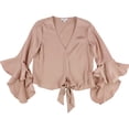 thumbnail image 1 of bar III Blusa de punto con lazo en la parte delantera para mujer, rosa, extra pequeña, 1 of 2