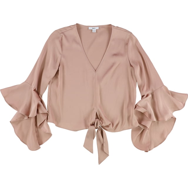 bar III Blusa de punto con lazo en la parte delantera para mujer, rosa, extra pequeña