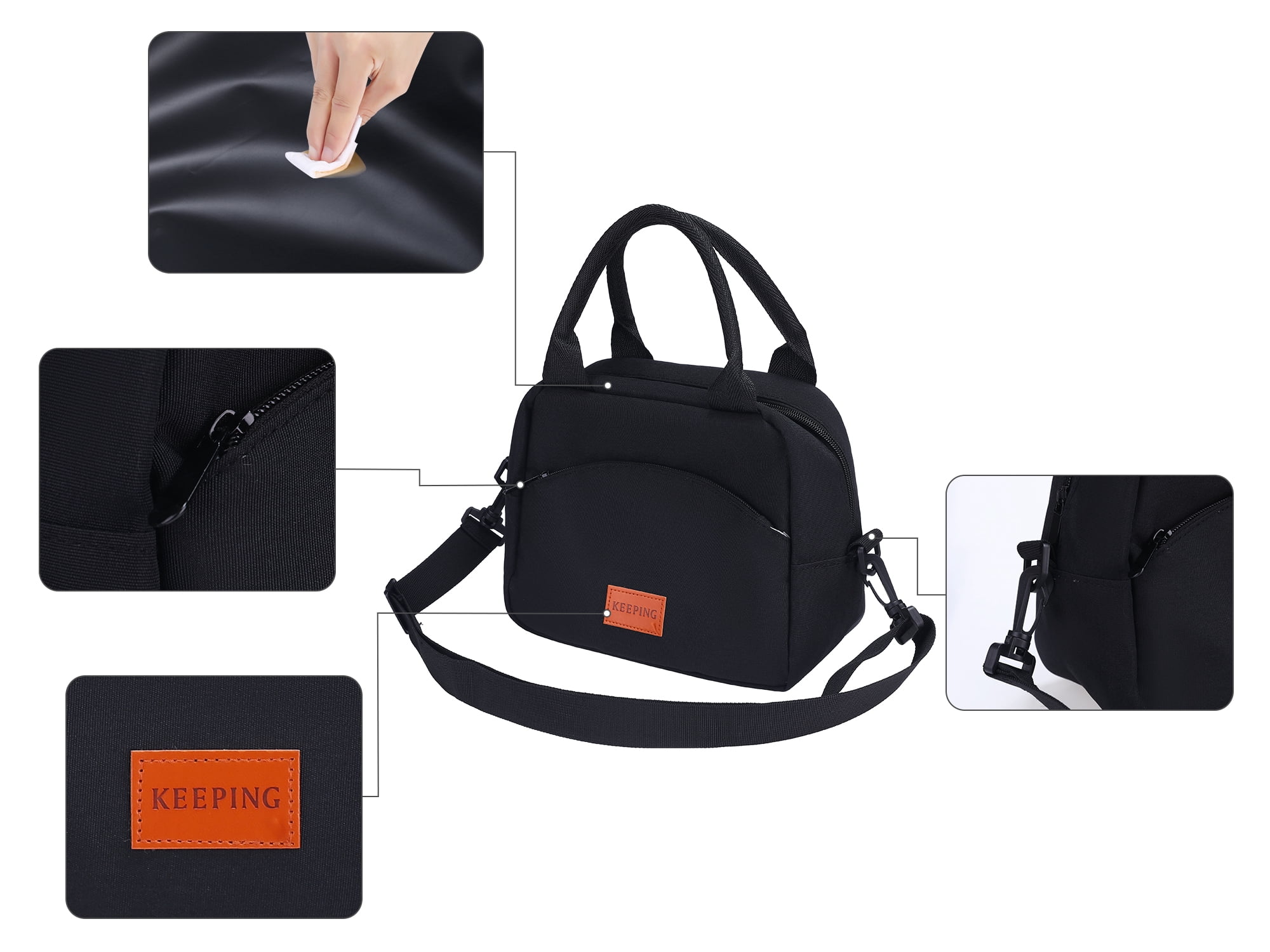 Unique Bargains Insulated Lunch Bag for Office, Picnic Black