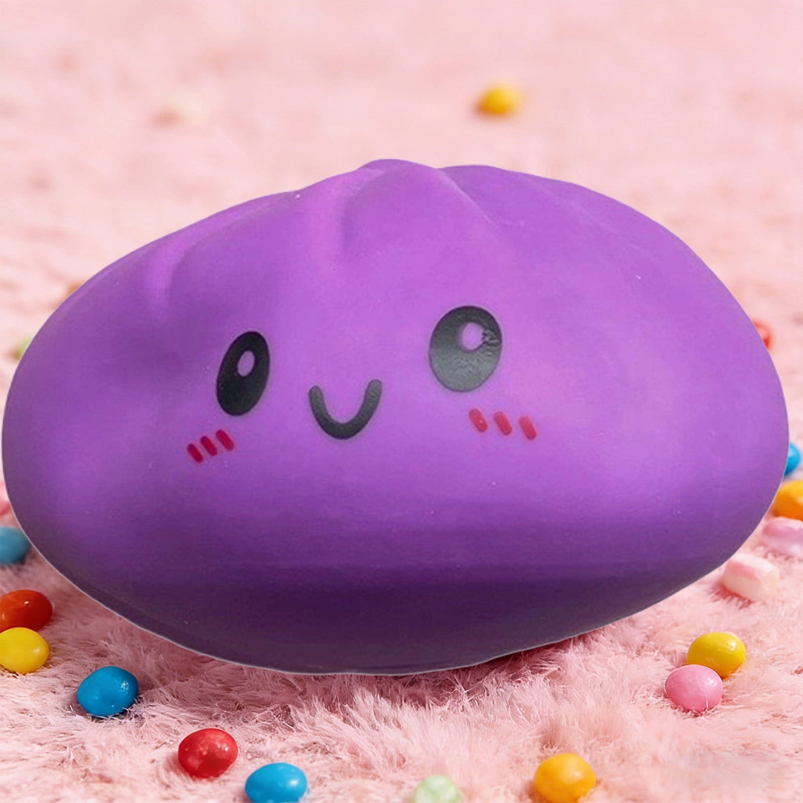 2 Pcs Purple Steamer Bun Dumpling Squeeze Toys in Assorted Colors, Fruit Scented Stress Relief Sensory Fidget Toys, Soft Stretchy Non-Toxic Hand Squishy Toys for Party Favors