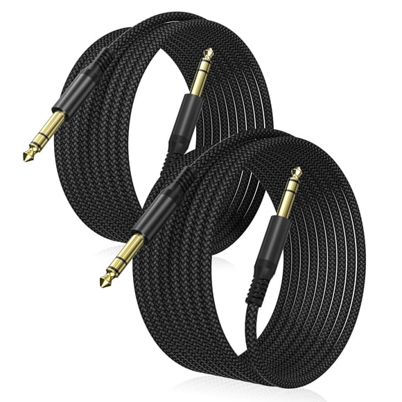 Elebase Câble d'Instrument TRS 1/4 Po 20 Pi, Lot de 2, Cordon d'Interconnexion Audio Stéréo avec Prise Mâle Droite 6,35 mm, Ligne Symétrique 6,35 Compatible pour