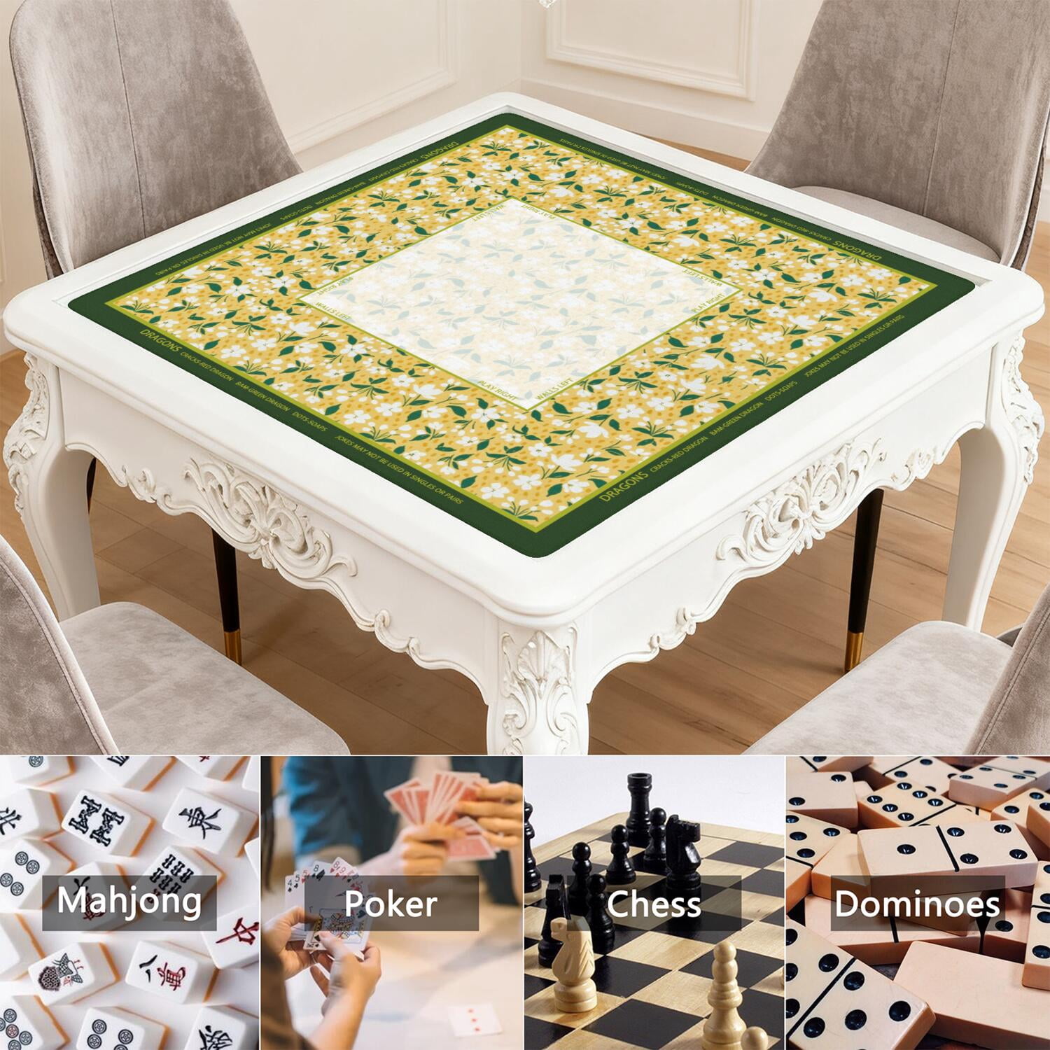 Lemon Mahjong Mat with Rules, 31.5*31.5in Anti Slip American Mahjong Mat for Table, Noise Reduction, Neoprene Mah jongg Mats with Carrying Bag & 3 Dices, Mahjong Supplies Gift, Board Tile Games Mats