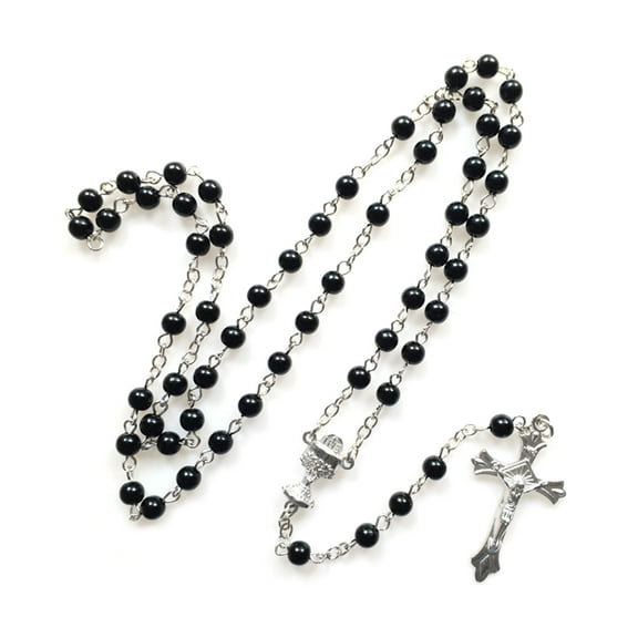 Tizuqe Religion for Cross Rosary Necklace Black Imitation Praying Meditation Gift Suppl