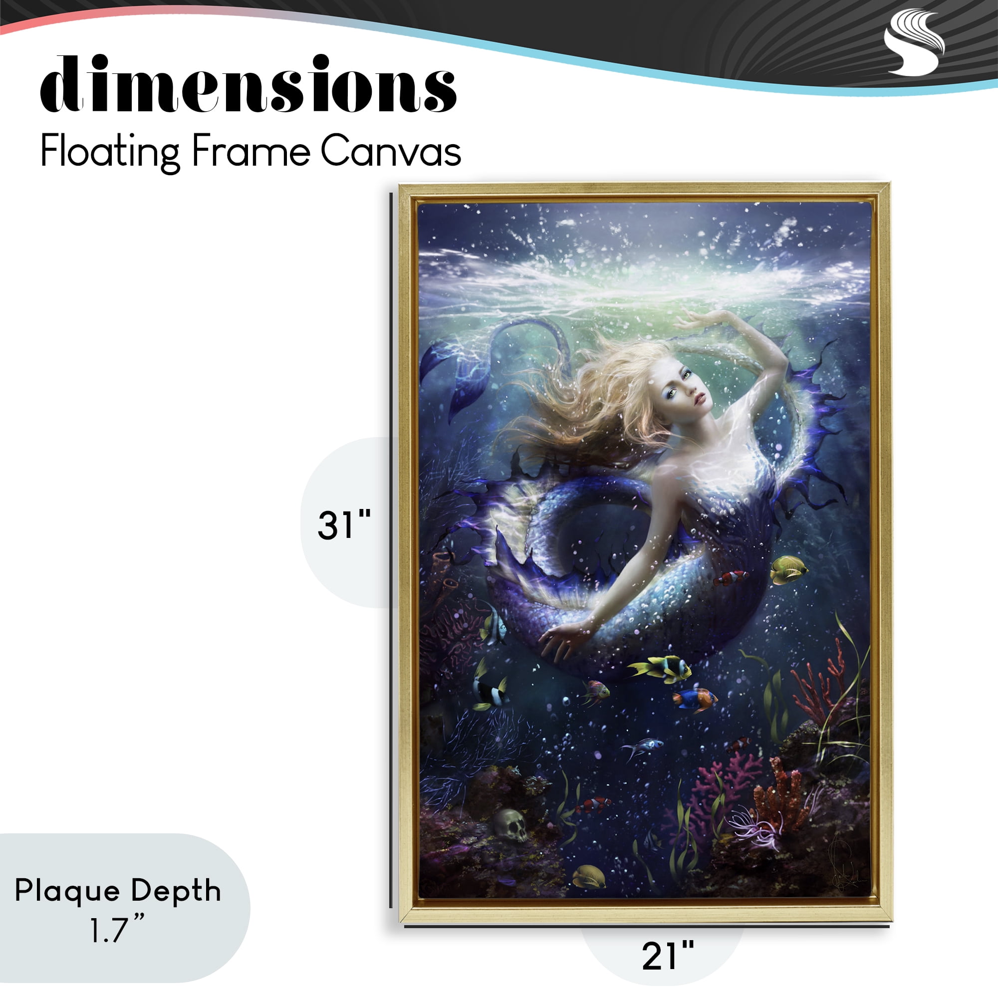 Stupell Industries Deep Sea Mermaid Gold Framed Floater Canvas Wall Art, design by Melanie Delon