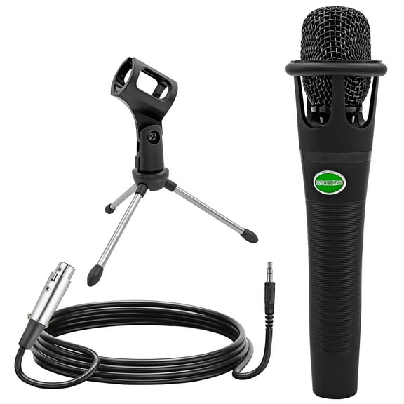 Premium Handheld Microphone Unidirectional Vocal Dynamic Cardioid Mic with Detachable 10ft XLR Cable Mic Clip Mesh Grille & ON/Off Switch Suited for Speakers Amp Mixers Karaoke Singing,Black