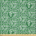 thumbnail image 2 of Ambesonne Antique Oriental Fabric by the Yard Microfiber, Eastern Leaves, 5 Yards, Jade Green and White, 2 of 2