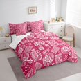 thumbnail image 2 of jejeloiu Romantic Paisley 7pcs Queen Bedding For Men Women,Delicate Print Bedding Comforter Set Queen,Magenta White,Reversible, 2 of 7