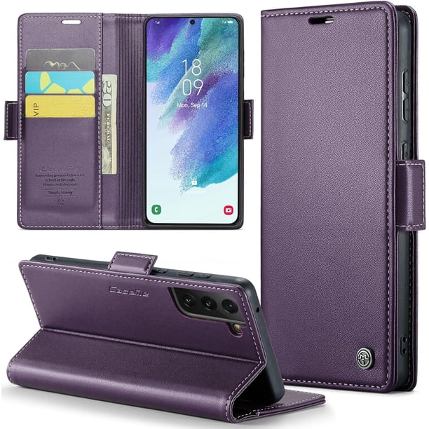 Funda tipo cartera para Samsung Galaxy S21 FE con tarjetero, función atril, bloqueo RFID, cierre magnético, protección a prueba de golpes, de piel sintética, para Samsung S21 FE