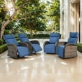 thumbnail image 2 of POCASSY Outdoor Swivel Recliner Chairs Set of 4, Brown Wicker Recliner Patio Swivel Chair with Adjustable Reclining Back and Lifting Footrest for Porch Pool Deck, Blue Cushion, 2 of 10