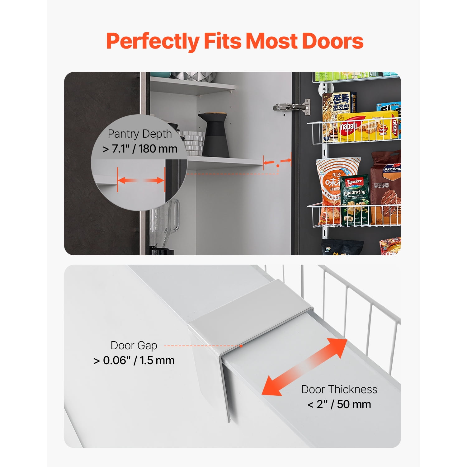 KFFKFF Door-Mounted Pantry Organizer, 6-Level Storage Solution, Robust Steel Constructed Spice Holder, Wall-Mounted Adjustable Seasoning Racks, Suitable for Kitchen, Laundry Room, Bathroom, White
