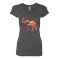 thumbnail image 2 of Wild Bobby, Colorful Walking Good Luck Elephant Animal Lover Womens Junior Fit V-Neck Tee, Dark Grey, Medium, 2 of 3