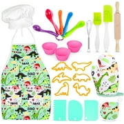 ALYLY Kids Baking Set with Dinosaur Apron, Chef Dress Up Kitchen Role Play Toys for Little Boys Girls 3-8 Years Old
