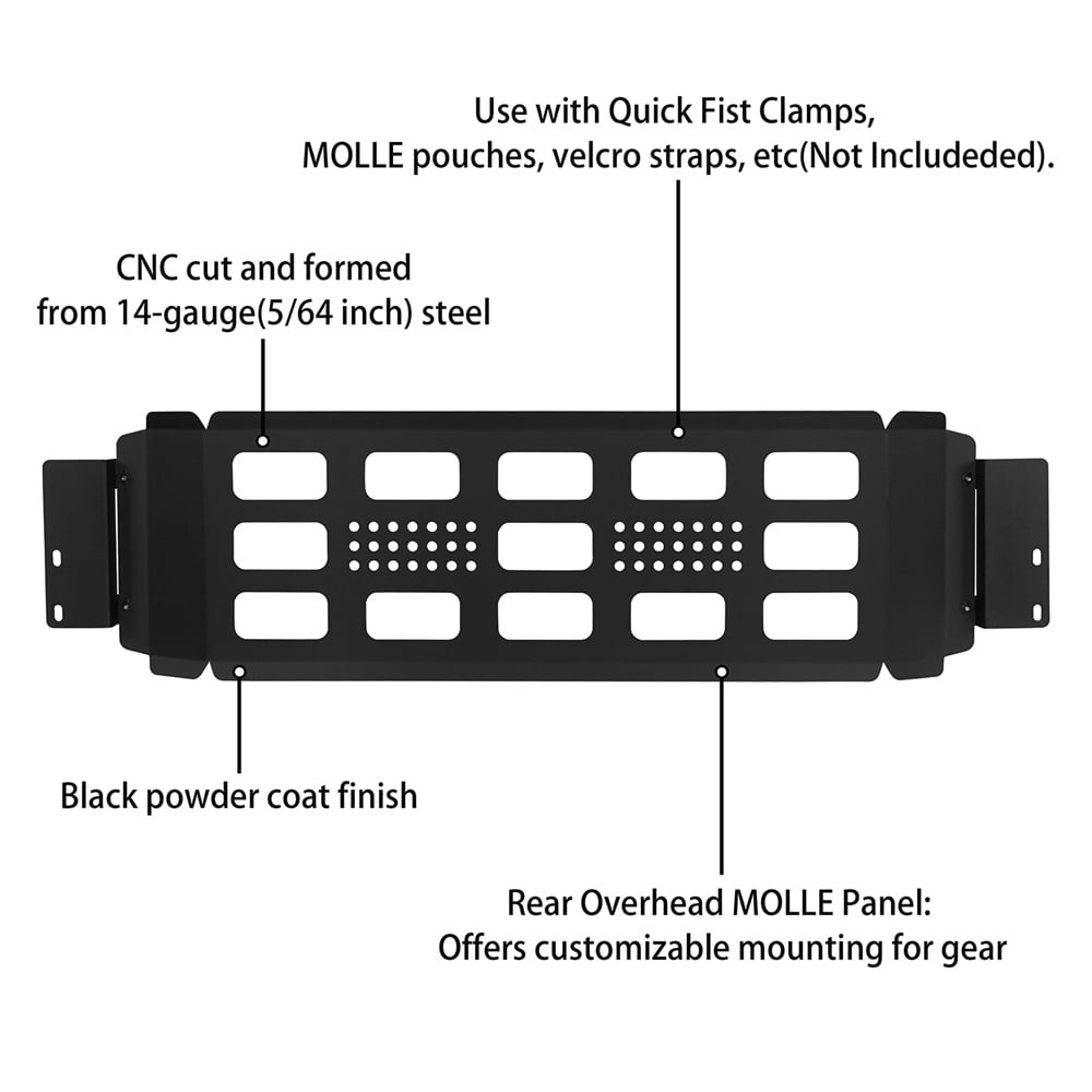 Hooke Road Rear Overhead MOLLE Storage Organizer Panel for Jeep Wrangler JL 2018-2023 4Door, Black
