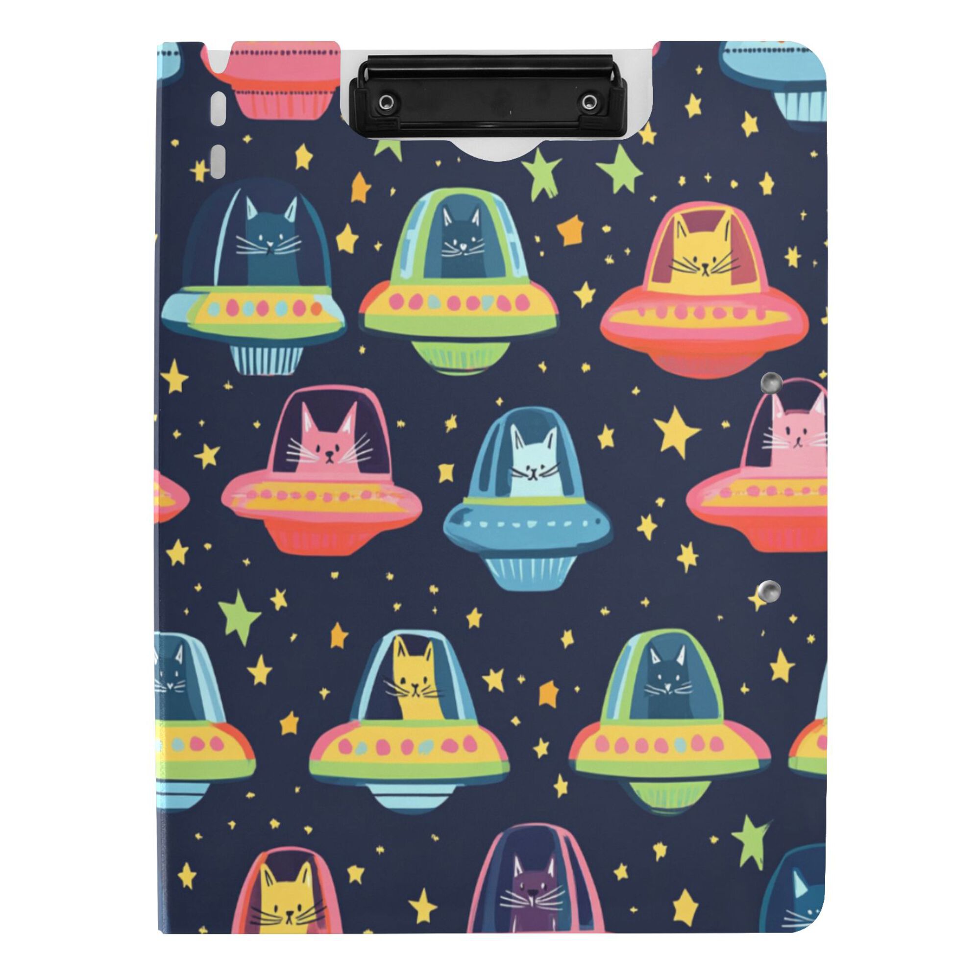 FORMRS A4 Clipboard Folder with Pen Holder Horizontal Foldable School Office Binder, Cartoon Space Cat