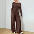 thumbnail image 5 of jtjvou Womens 2 Piece Fall 2025 Outfit Long Sleeve Round Neck Top and Drawstring Wide Leg Pants Lounge Set Tracksuit Brown XXL, 5 of 5