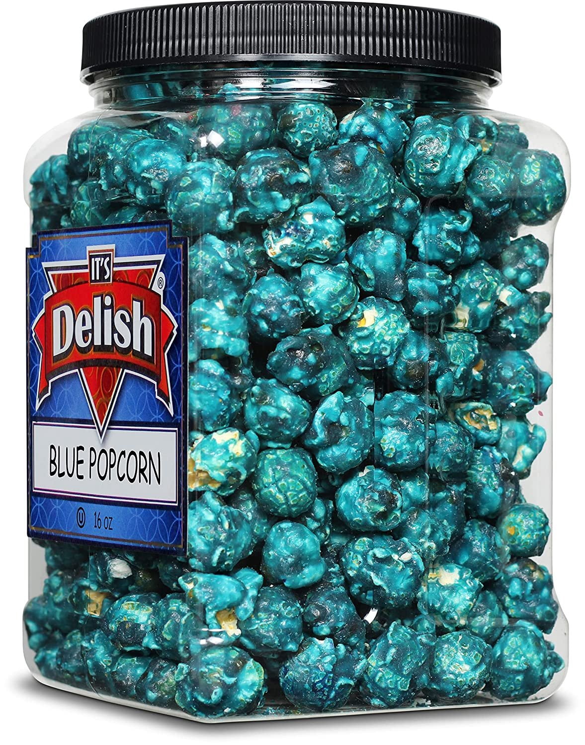 Gourmet Blue Raspberry Flavored Popcorn by It's Delish  16 Oz Jumbo-Sized Container  Bulk Air Popped Pop Corn Snack - Fruity Blue Themed Candy Confetti  Birthday Party, Events  Gluten Free,...