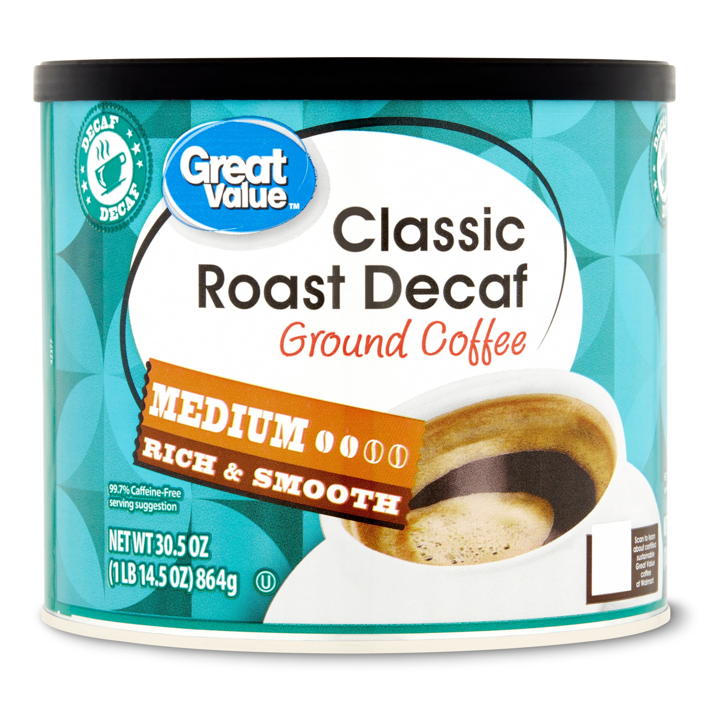 Great Value Classic Decaf Medium Roast Ground Coffee, 30.5 oz