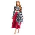 thumbnail image 3 of Nyeemya Liturgical Praise Dance Dress for Women Long Sleeve Mock Neck Printed Metallic Worship Church Gowns Burgundy S, 3 of 7