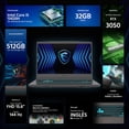 thumbnail image 2 of Laptop Gamer MSI Thin 15 NVIDIA GeForce RTX 3050 Intel Core i5 13420H 32GB RAM 512GB SSD 15.6" Windows 11 Home Teclado en Ingles + Control DXT, 2 of 5