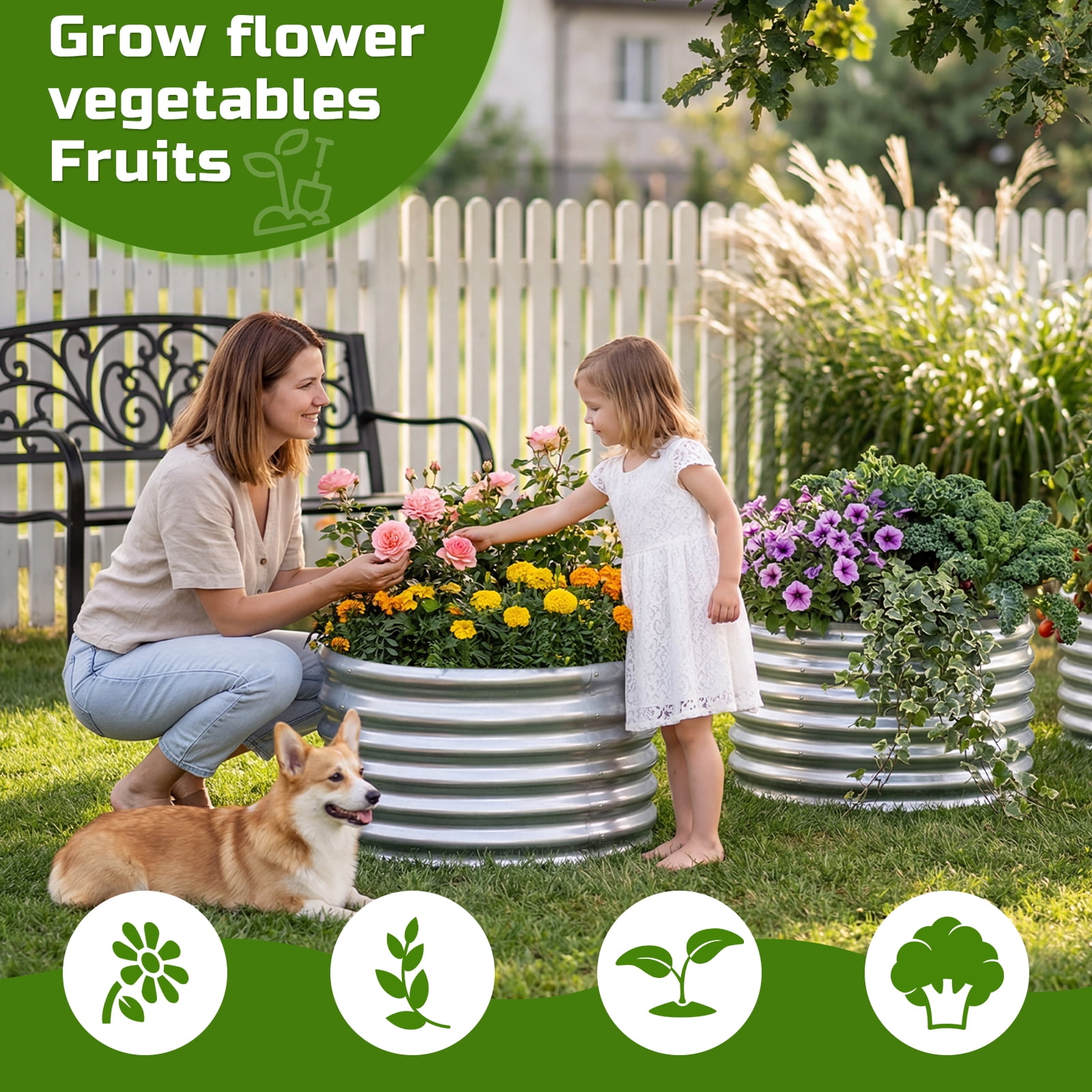 Land Guard 3 Pcs 2x2X2FT Round Galvanized Raised Garden Bed Kit, Silver Outdoor Planter Garden Bed, Metal Raised Box for Vegetables, Fruits, Flowers & Herbs