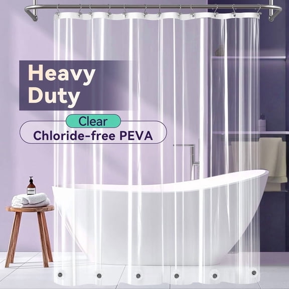 Yiannan Heavy Duty PEVA Shower Curtain Liner, Waterproof, with Magnets, Clear, 72"x72"
