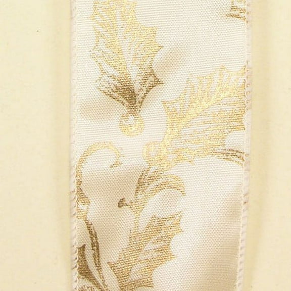 The Ribbon People Ivory with Gold and Pink Wired Craft Ribbon 2" x 40 Yards