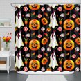 thumbnail image 1 of Halloween Shower Curtain with Friendly Ghosts, Lanterns & Candy Canes - Festive Bathroom Decor, 1 of 4