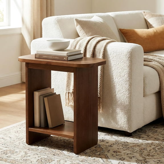 Tribesigns Solid Wood Side Table, H-Shaped 2-Tier End Table with Shelf, Farmhouse Narrow Nightstand for Living Room, Bedroom & Couch, Easy Assembly, Natural Brown