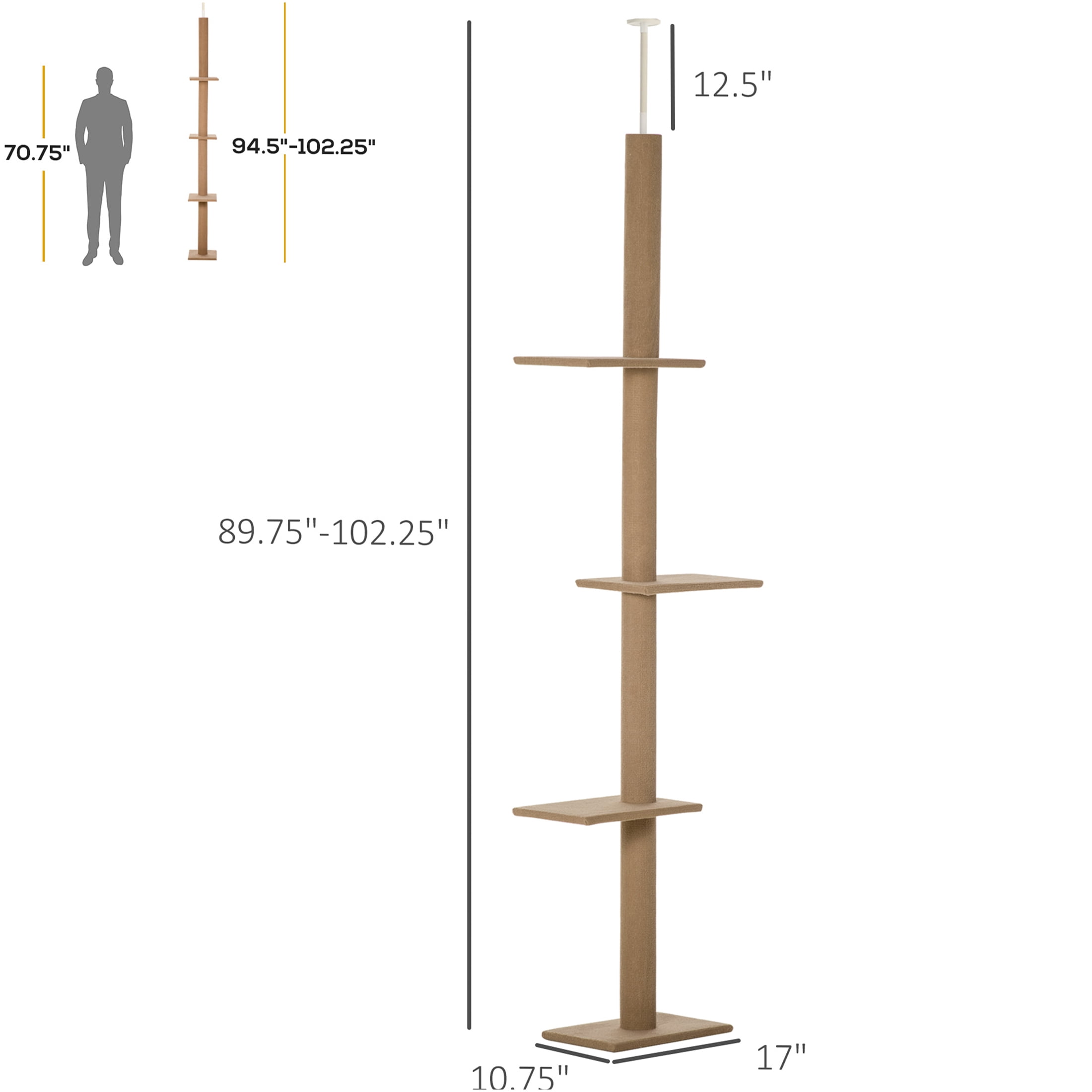 JERFIT 8.5 FT Tall Floor to Ceiling Cat Tree with Scratching Posts, Multi-Level Cat Condo Activity Center with Perch & Hammock for Indoor Cats, Brown