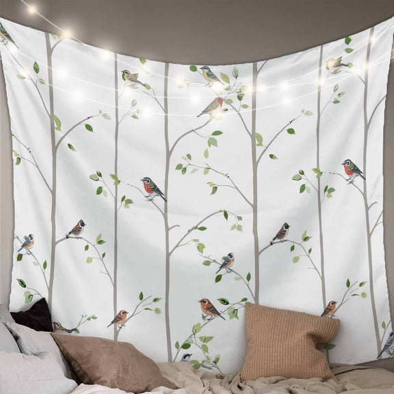 Sparrow Tapestry for Bedroom Wall Hanging Tapestry, Spring Birds on The Branches Vintage Country Ceiling Backdrop Tapestries Poster Blanket Wall Decor for Teens Room Living Room Dorm 59" x 90"