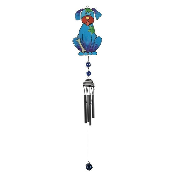 FC Design 30" Long Blue Dog Wind Chime with Black Gem Statue Sculpture Ornament Decoration Home/Room/Garden Decor and Unique Gift Ideas for Housewarming, Holidays and Birthdays