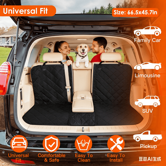 Dog Car Seat Cover Hard Bottom Back Seat Extender Dog Hammock Waterproof Oxford Fabric Non Slip Backseat Protector for Cars Trucks SUVs Pet Travel Mat with Seat Belt for Dogs Heavy Duty Pet Cover