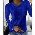 thumbnail image 2 of Blusa informal de manga larga con cuello en V para mujer, camisa de calle de Color liso con retazos de encaje, Sexy, a la moda, novedad de otoño, 2024, 2 of 4