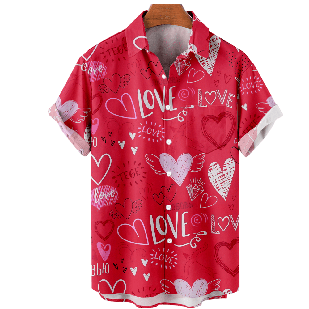 OBOSOE Big Men's Classic Heart Short Sleeve Button Up Shirts Classic ...