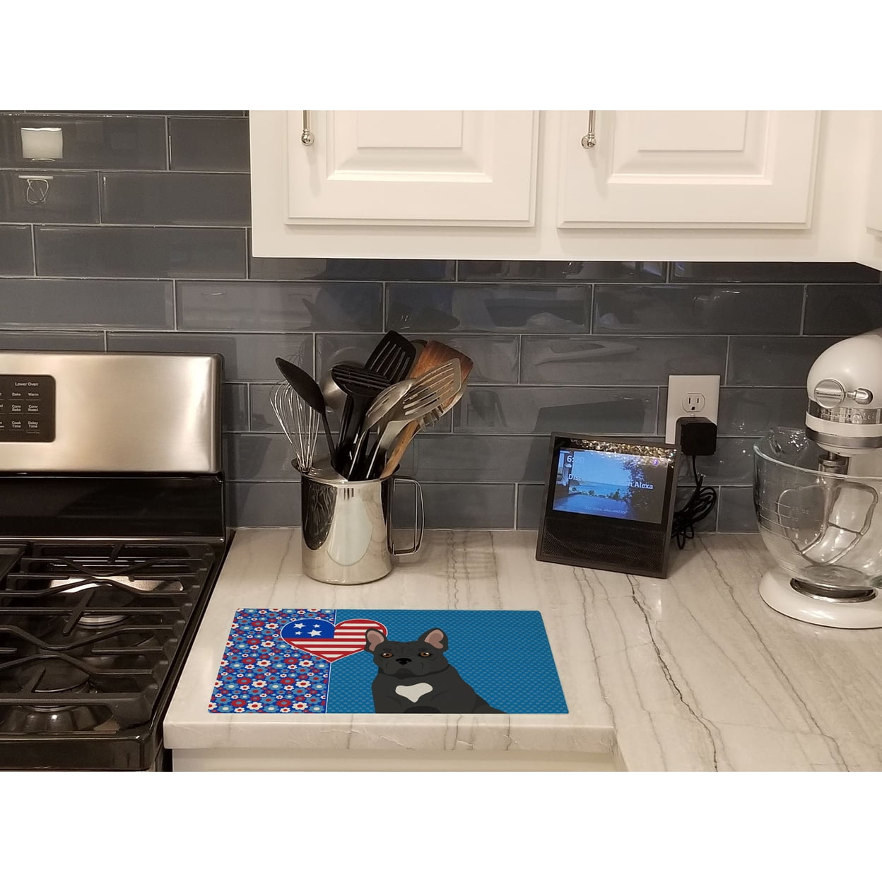 Black French Bulldog Glass Cutting Board Large 12 in x 15 in