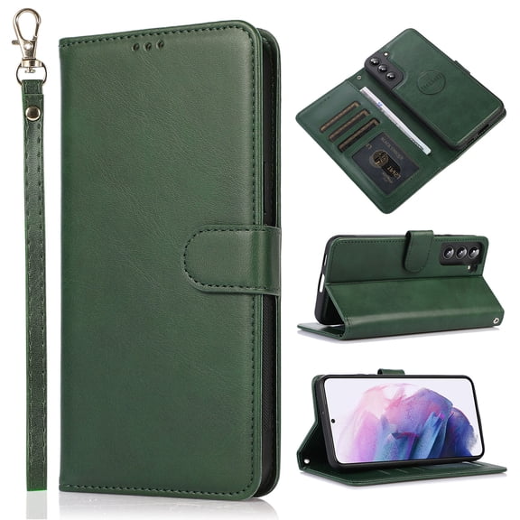 Cellphone Flip Case Compatible with Samsung Galaxy A55 Wallet Case Detachable Back Case with Card Holder/Wrist Strap, PU Leather Flip Magnetic Folio Stand Shockproof Case,Green